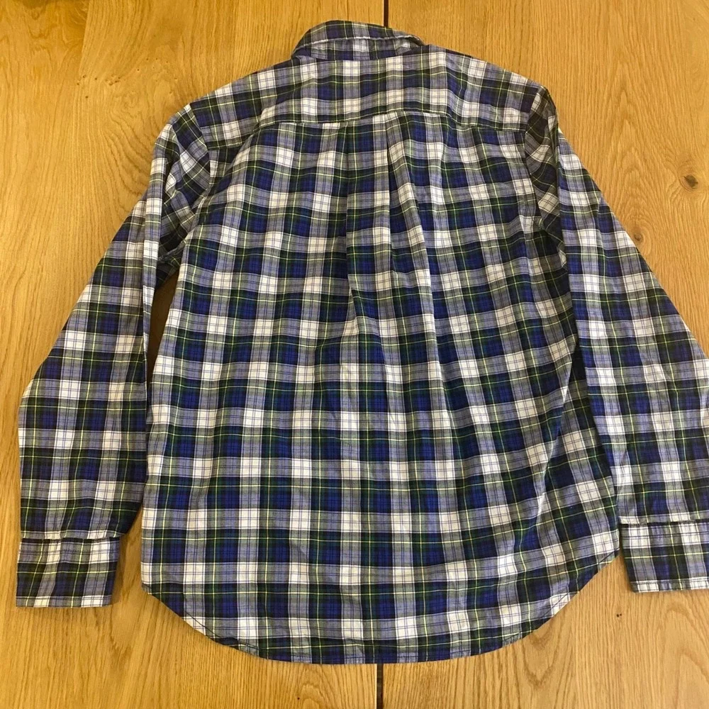 Ralph Lauren L/S Boys Shirt‎ M (10-12) Blue White Plaid Button Down L/S Oxford